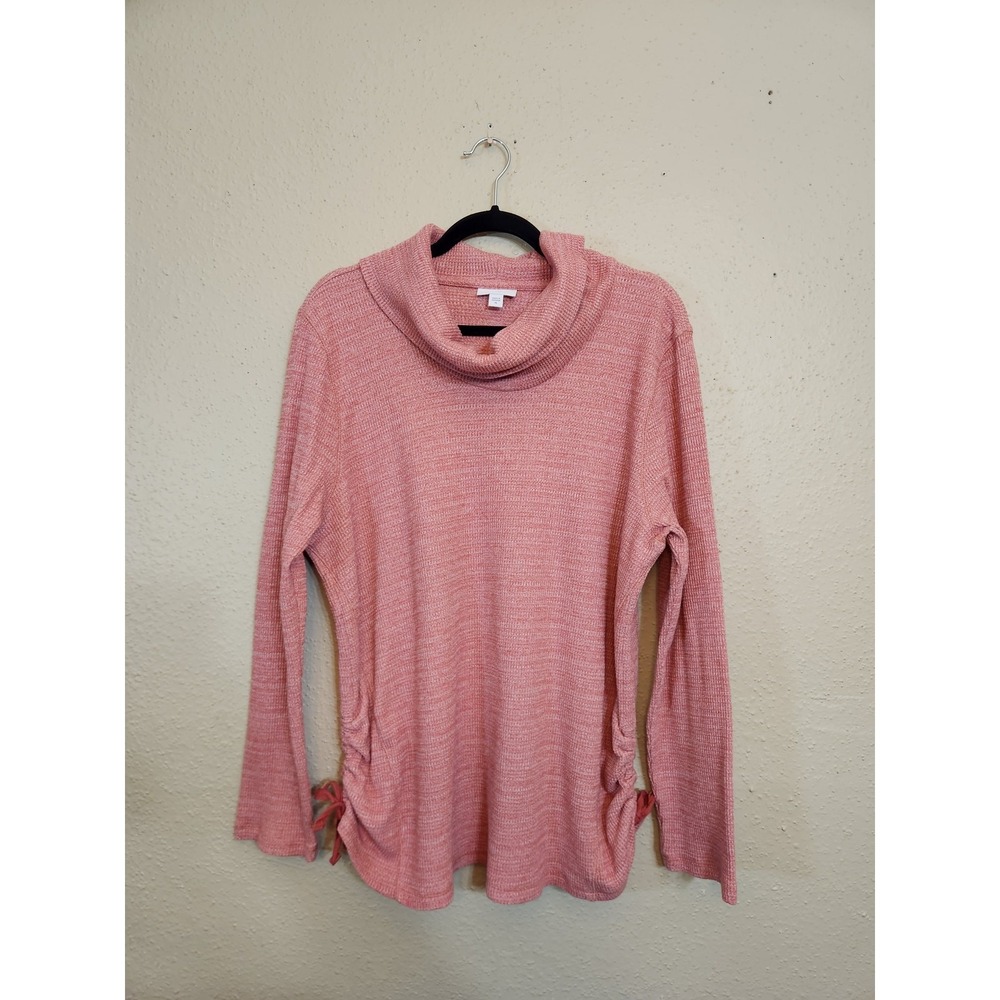 J.‎ Jill Womens XL Pink Cowl Neck Waffle Knit Pullover Side Cinch Top